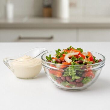 Веганский салат из фасоли с маринованным луком